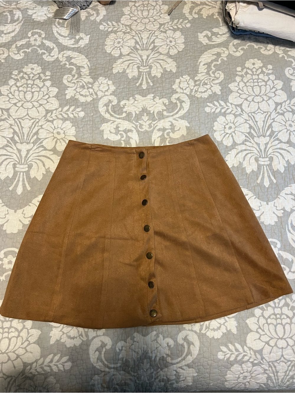 Altar'd State Brown Suede-Look Button Front Skater Skirt